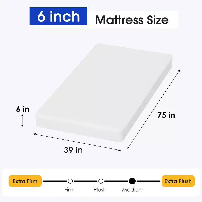 FDW Matelas en mousse à mémoire de forme au thé vert de 6 pouces avec gel rafraîchissant, sans fibre de verre, certifié CertiPUR-US, livré en boîte, blanc
