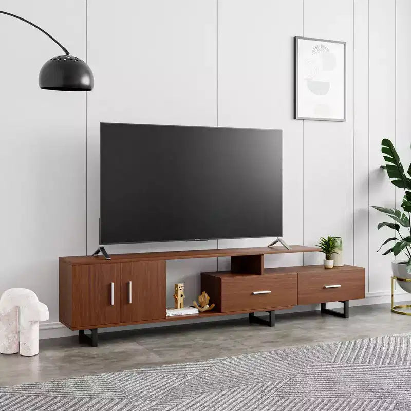 Meuble TV LeisureMod Avery Collection avec cadre en bois MDF et pieds en acier thermolaqué avec rangement Centre de divertissement multimédia moderne, salon