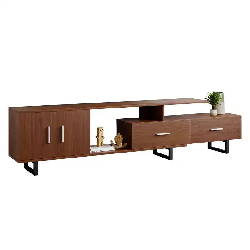 Meuble TV LeisureMod Avery Collection avec cadre en bois MDF et pieds en acier thermolaqué avec rangement Centre de divertissement multimédia moderne, salon