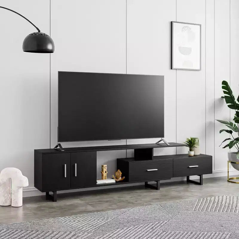 Meuble TV LeisureMod Avery Collection avec cadre en bois MDF et pieds en acier thermolaqué avec rangement Centre de divertissement multimédia moderne, salon