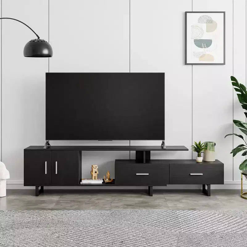 Meuble TV LeisureMod Avery Collection avec cadre en bois MDF et pieds en acier thermolaqué avec rangement Centre de divertissement multimédia moderne, salon