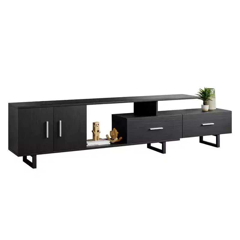 Meuble TV LeisureMod Avery Collection avec cadre en bois MDF et pieds en acier thermolaqué avec rangement Centre de divertissement multimédia moderne, salon