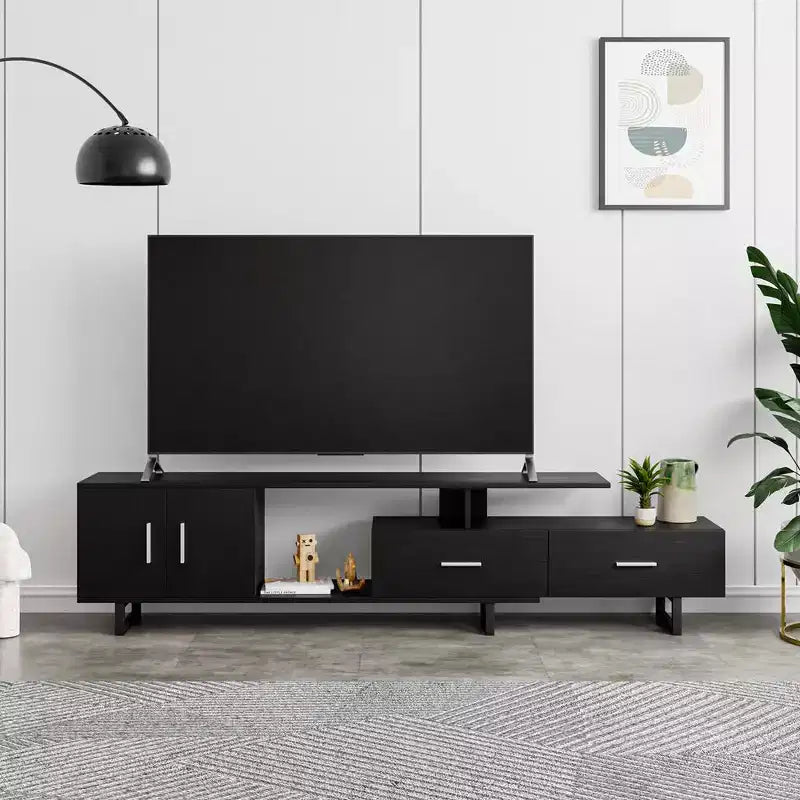 Meuble TV LeisureMod Avery Collection avec cadre en bois MDF et pieds en acier thermolaqué avec rangement Centre de divertissement multimédia moderne, salon