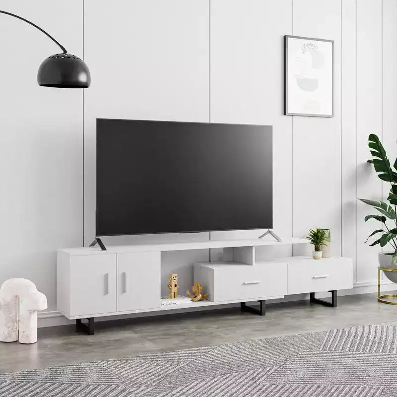 Meuble TV LeisureMod Avery Collection avec cadre en bois MDF et pieds en acier thermolaqué avec rangement Centre de divertissement multimédia moderne, salon
