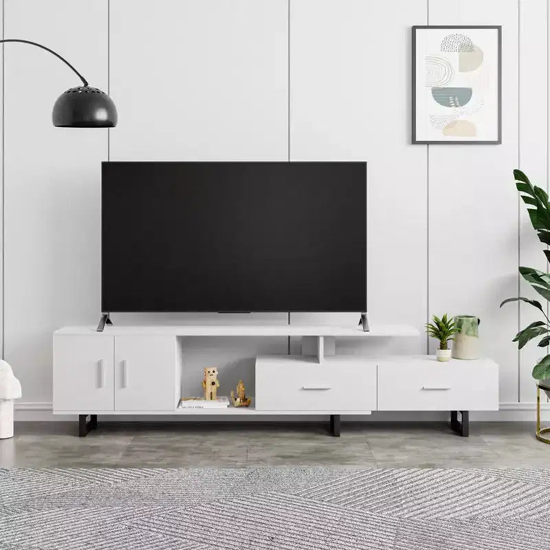 Meuble TV LeisureMod Avery Collection avec cadre en bois MDF et pieds en acier thermolaqué avec rangement Centre de divertissement multimédia moderne, salon