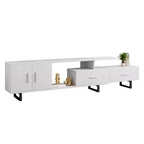 Meuble TV LeisureMod Avery Collection avec cadre en bois MDF et pieds en acier thermolaqué avec rangement Centre de divertissement multimédia moderne, salon