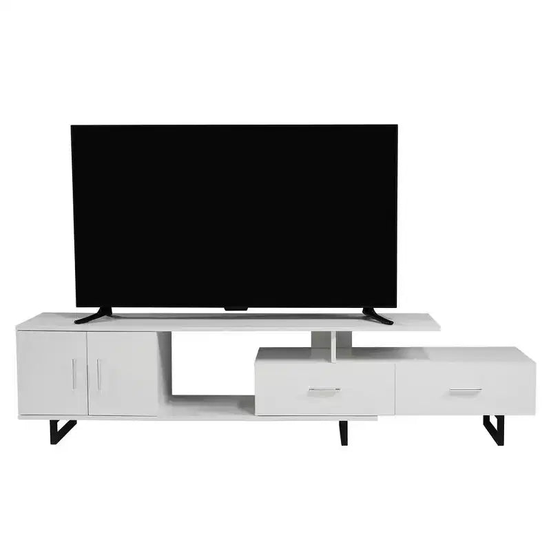 Meuble TV LeisureMod Avery Collection avec cadre en bois MDF et pieds en acier thermolaqué avec rangement Centre de divertissement multimédia moderne, salon
