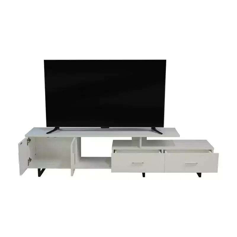 Meuble TV LeisureMod Avery Collection avec cadre en bois MDF et pieds en acier thermolaqué avec rangement Centre de divertissement multimédia moderne, salon