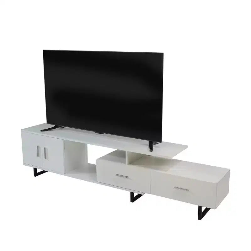 Meuble TV LeisureMod Avery Collection avec cadre en bois MDF et pieds en acier thermolaqué avec rangement Centre de divertissement multimédia moderne, salon