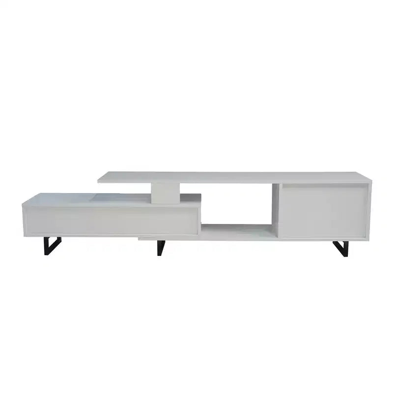 Meuble TV LeisureMod Avery Collection avec cadre en bois MDF et pieds en acier thermolaqué avec rangement Centre de divertissement multimédia moderne, salon