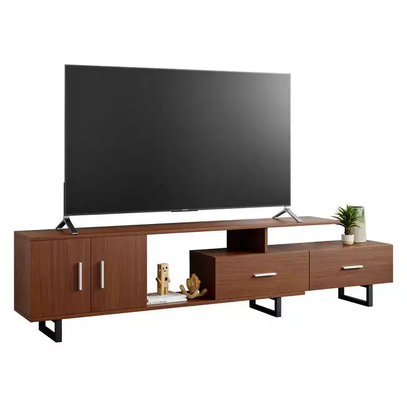 Meuble TV LeisureMod Avery Collection avec cadre en bois MDF et pieds en acier thermolaqué avec rangement Centre de divertissement multimédia moderne, salon