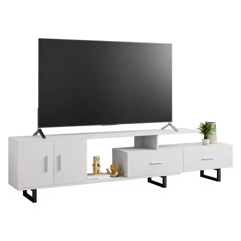 Meuble TV LeisureMod Avery Collection avec cadre en bois MDF et pieds en acier thermolaqué avec rangement Centre de divertissement multimédia moderne, salon