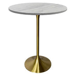 Leisuremod Verve 27 Round Bar Height Dining Table - Modern Resin Top with Brushed Gold Pedestal Base Counter Height Table for Kitchen, Home, and Pub