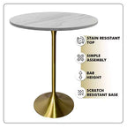 Table de salle à manger ronde Leisuremod Verve 27 à hauteur de bar - Table à hauteur de comptoir moderne avec plateau en résine et base piédestal en or brossé pour cuisine, maison et bar