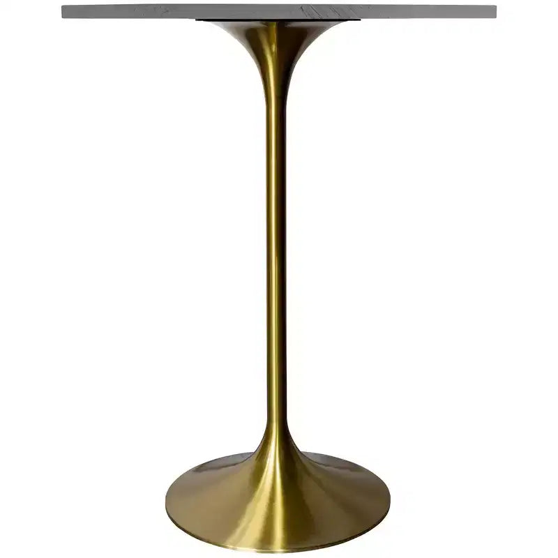 Table de salle à manger ronde Leisuremod Verve 27 à hauteur de bar - Table à hauteur de comptoir moderne avec plateau en résine et base piédestal en or brossé pour cuisine, maison et bar