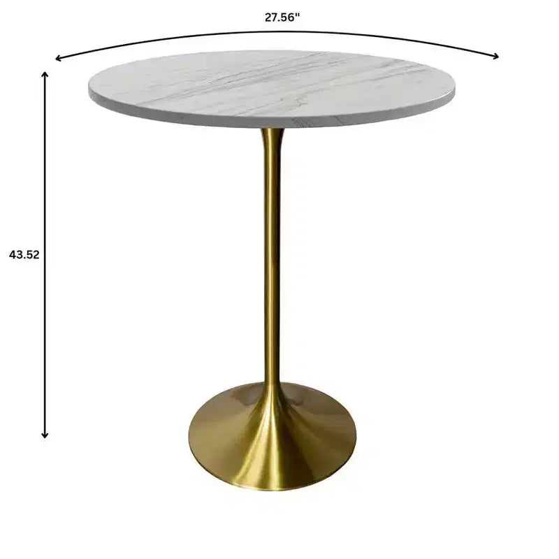 Table de salle à manger ronde Leisuremod Verve 27 à hauteur de bar - Table à hauteur de comptoir moderne avec plateau en résine et base piédestal en or brossé pour cuisine, maison et bar