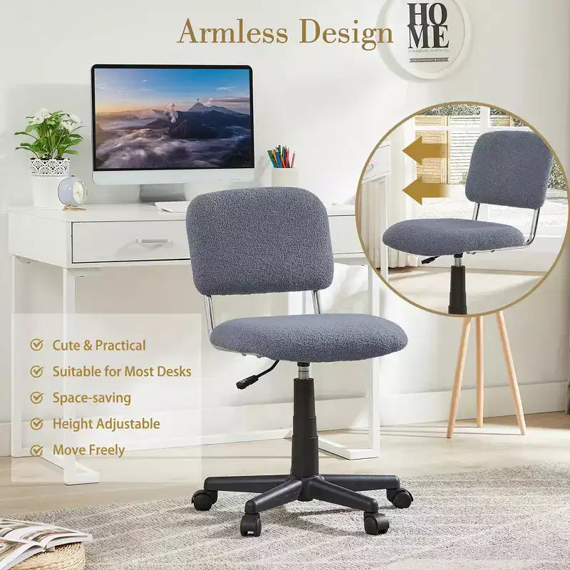 Chaise de bureau à domicile sans accoudoirs VECELO Comfy, réglable en hauteur et pivotante