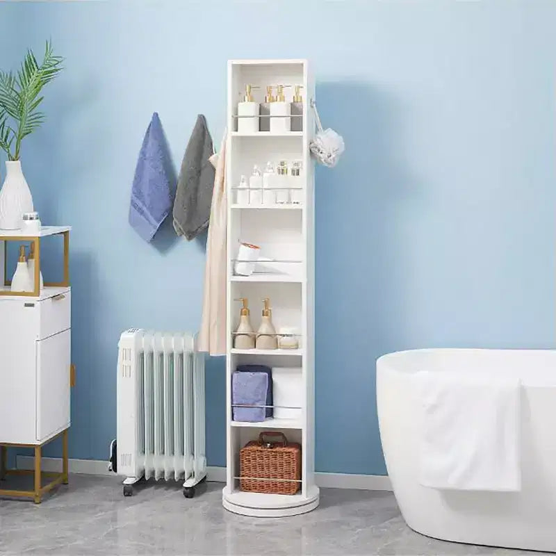 Evideco Articles ménagers français Meuble de rangement de salle de bain blanc rotatif Tour pivotante Meuble de rangement avec miroir