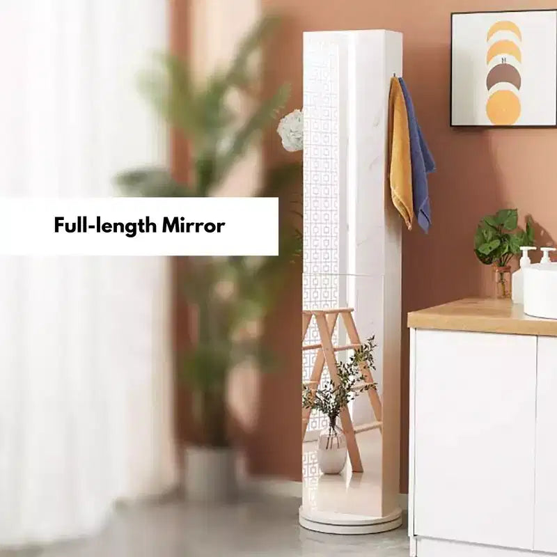 Evideco Articles ménagers français Meuble de rangement de salle de bain blanc rotatif Tour pivotante Meuble de rangement avec miroir