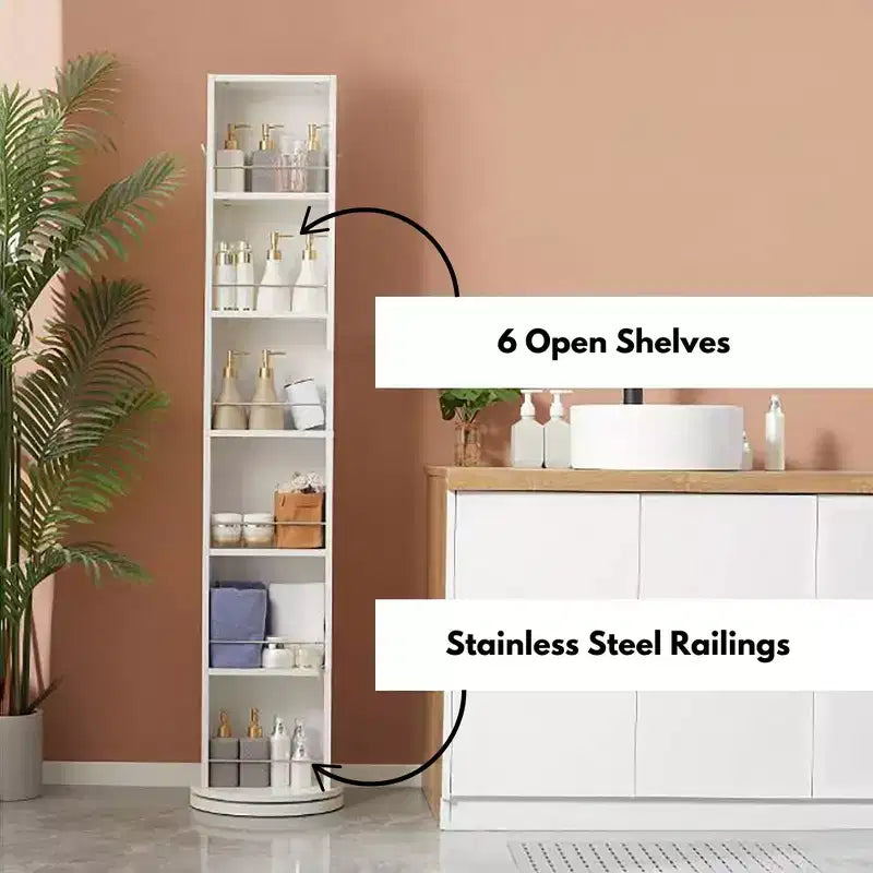 Evideco Articles ménagers français Meuble de rangement de salle de bain blanc rotatif Tour pivotante Meuble de rangement avec miroir