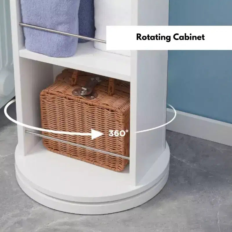 Evideco Articles ménagers français Meuble de rangement de salle de bain blanc rotatif Tour pivotante Meuble de rangement avec miroir