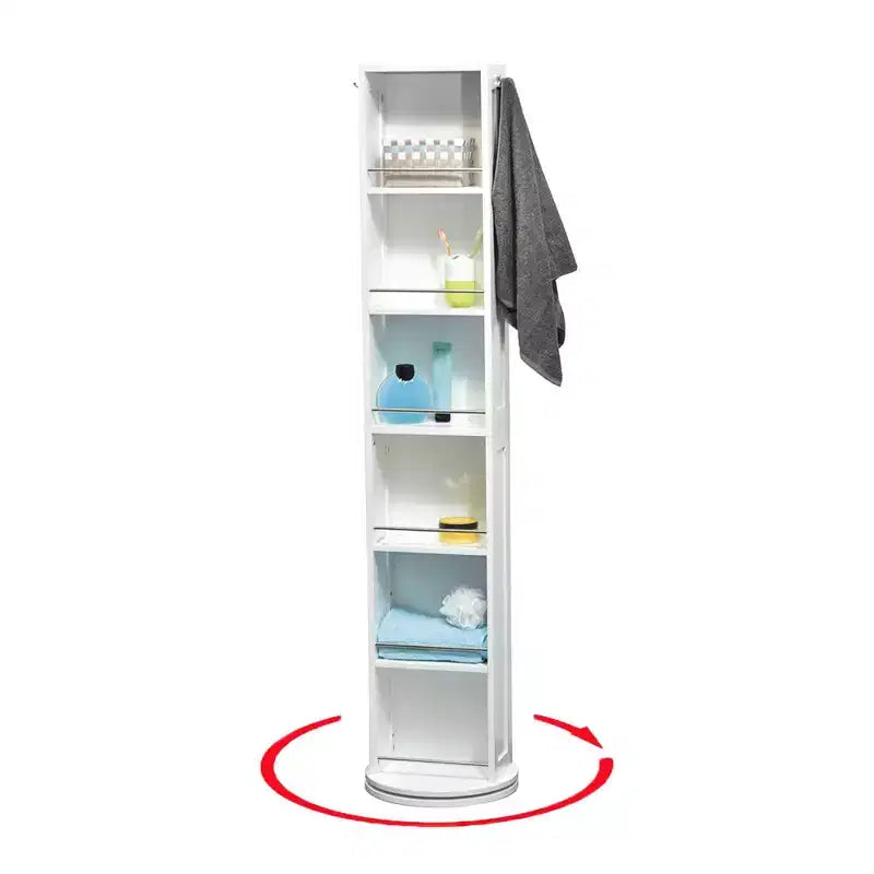 Evideco Articles ménagers français Meuble de rangement de salle de bain blanc rotatif Tour pivotante Meuble de rangement avec miroir