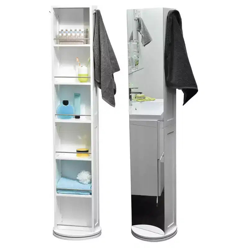 Evideco Articles ménagers français Meuble de rangement de salle de bain blanc rotatif Tour pivotante Meuble de rangement avec miroir