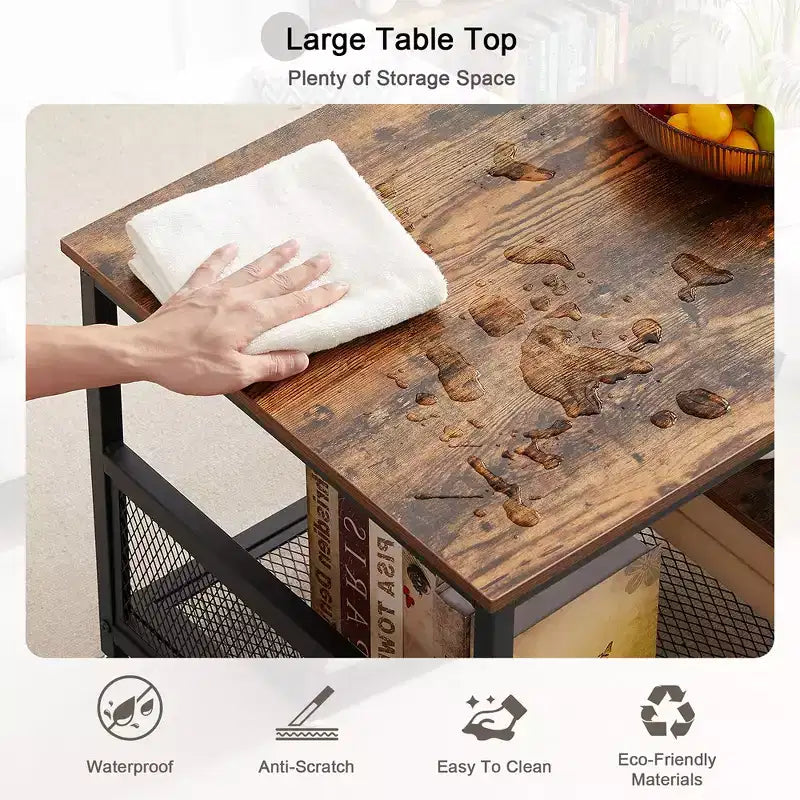 VECELO Table basse rectangulaire de 100,0 cm avec étagère de rangement, meuble TV industriel