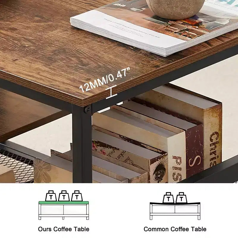 VECELO Table basse rectangulaire de 100,0 cm avec étagère de rangement, meuble TV industriel