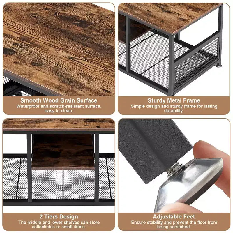 VECELO Table basse rectangulaire de 100,0 cm avec étagère de rangement, meuble TV industriel