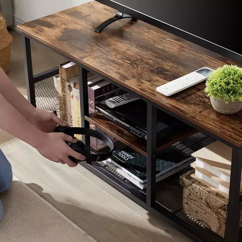 VECELO Table basse rectangulaire de 100,0 cm avec étagère de rangement, meuble TV industriel