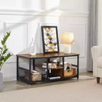 VECELO Table basse rectangulaire de 100,0 cm avec étagère de rangement, meuble TV industriel