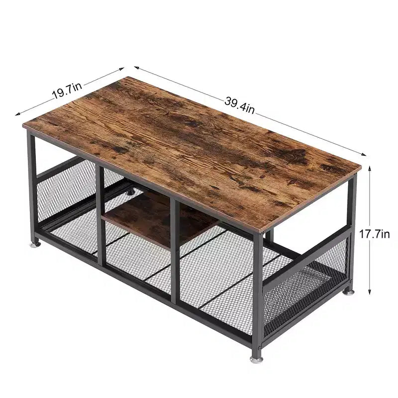 VECELO Table basse rectangulaire de 100,0 cm avec étagère de rangement, meuble TV industriel