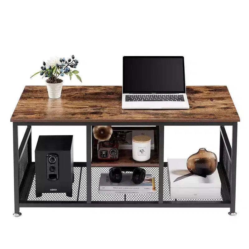 VECELO Table basse rectangulaire de 100,0 cm avec étagère de rangement, meuble TV industriel