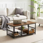 VECELO Table basse rectangulaire de 100,0 cm avec étagère de rangement, meuble TV industriel