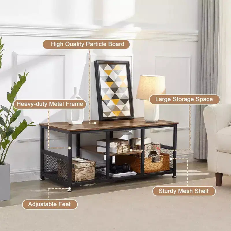 VECELO Table basse rectangulaire de 100,0 cm avec étagère de rangement, meuble TV industriel