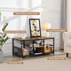 VECELO Table basse rectangulaire de 100,0 cm avec étagère de rangement, meuble TV industriel