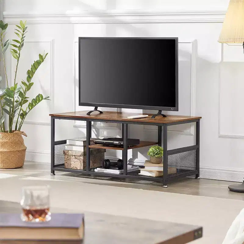 VECELO Table basse rectangulaire de 100,0 cm avec étagère de rangement, meuble TV industriel