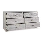 Commode à 6 tiroirs Paxberry Boho de Signature Design by Ashley, finition blanchie