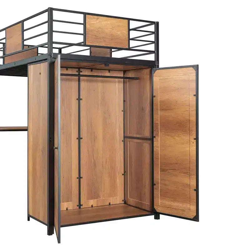 Lit mezzanine une place avec bureau en L et armoire 4B - ModernLuxe