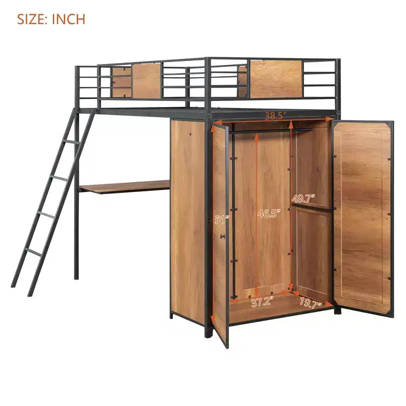 Lit mezzanine une place avec bureau en L et armoire 4B - ModernLuxe