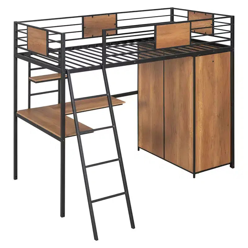 Lit mezzanine une place avec bureau en L et armoire 4B - ModernLuxe