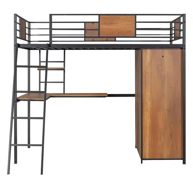 Lit mezzanine une place avec bureau en L et armoire 4B - ModernLuxe