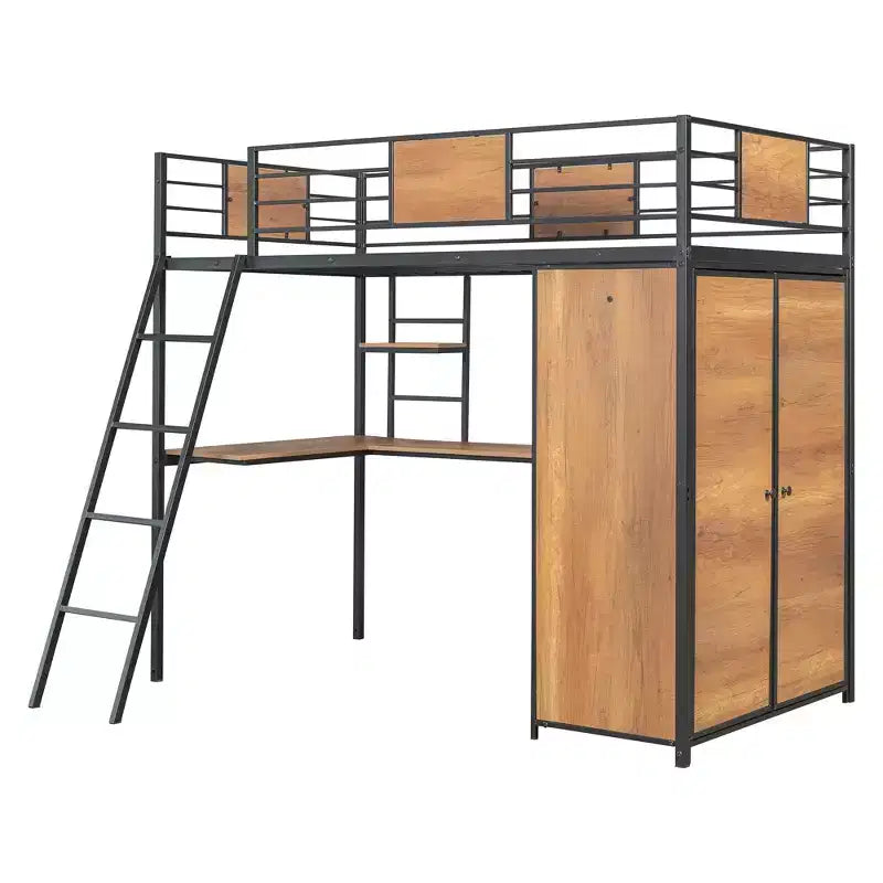 Lit mezzanine une place avec bureau en L et armoire 4B - ModernLuxe