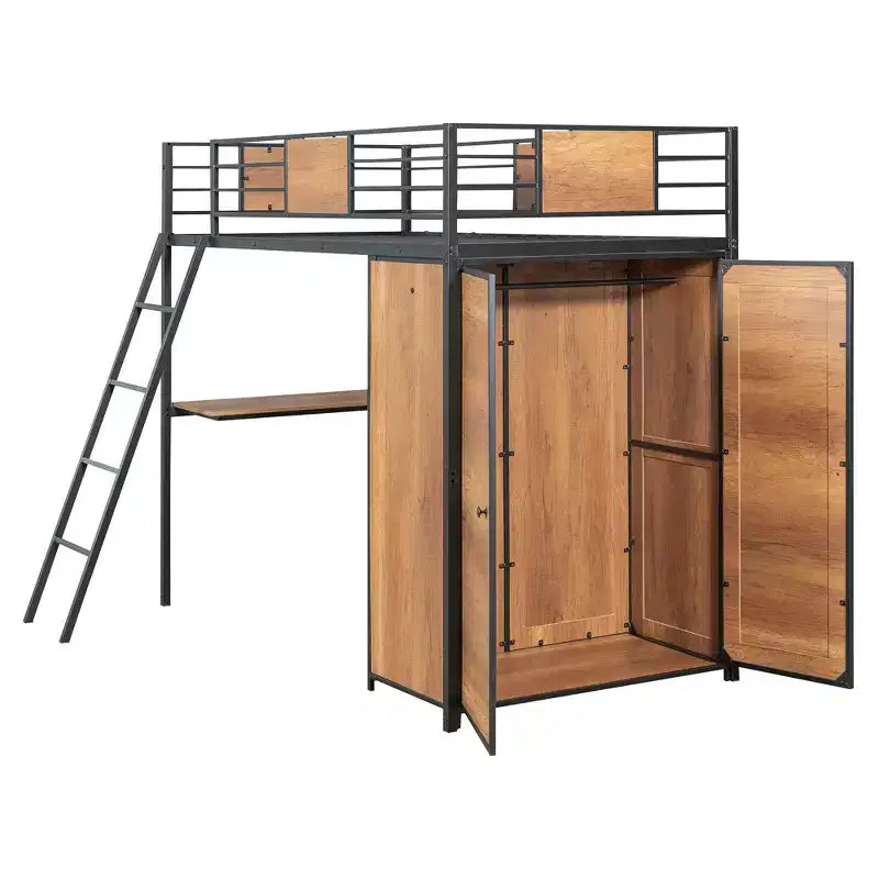 Lit mezzanine une place avec bureau en L et armoire 4B - ModernLuxe