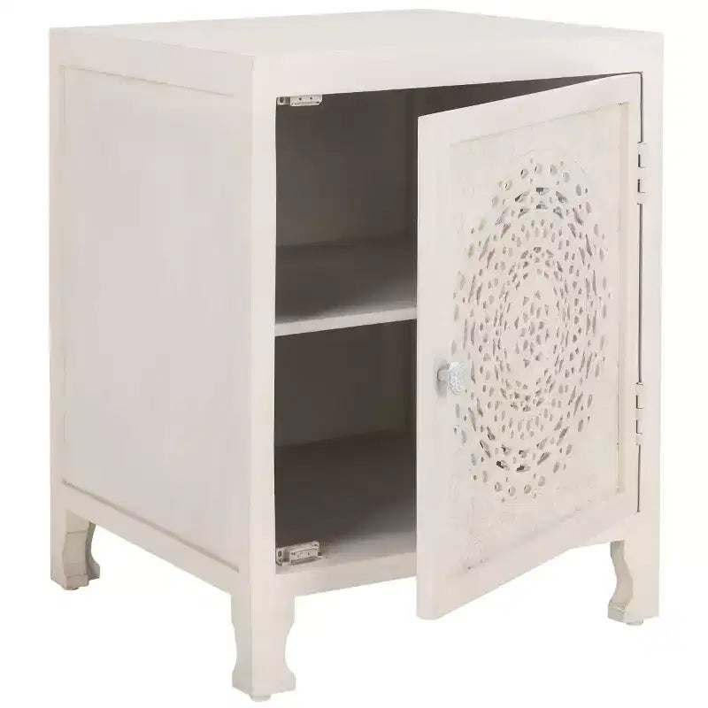 Table de nuit Regius 2 étagères 1 porte - NST5305 - Blanc vieilli - Safavieh