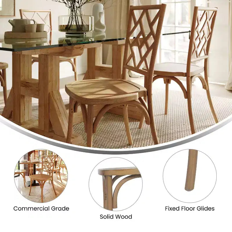 Merrick Lane Lot de 2 chaises de salle à manger en bois massif avec design empilable, dossier orné et finition élégante