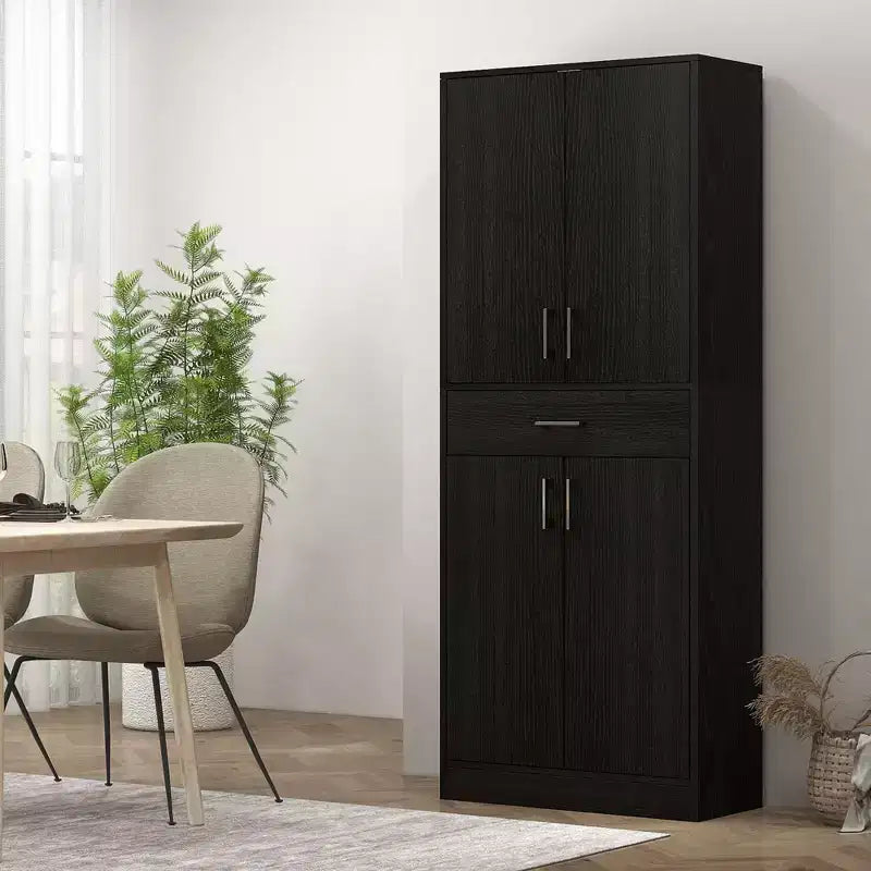 HOMCOM Meuble de cuisine/garde-manger de 179,7 cm avec tiroir et étagère réglable, meuble de rangement haut autoportant avec 2 portes doubles, noir vieilli