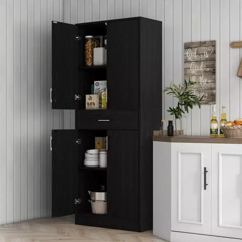 HOMCOM Meuble de cuisine/garde-manger de 179,7 cm avec tiroir et étagère réglable, meuble de rangement haut autoportant avec 2 portes doubles, noir vieilli