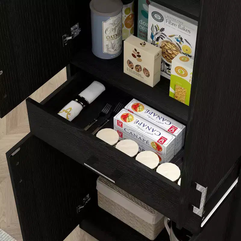 HOMCOM Meuble de cuisine/garde-manger de 179,7 cm avec tiroir et étagère réglable, meuble de rangement haut autoportant avec 2 portes doubles, noir vieilli
